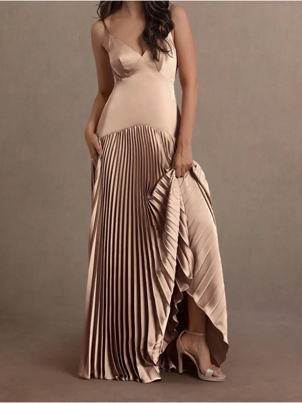 Azazie Jill Toffee drop waist gown